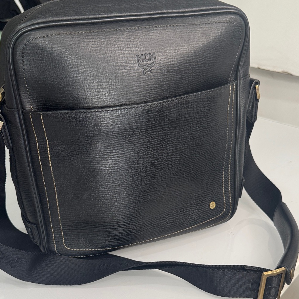 MCM Black Leather Messenger Bag